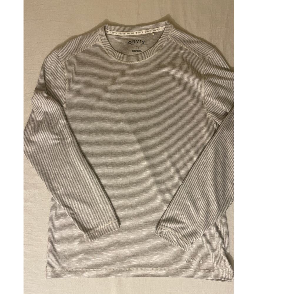 Orvis Size Medium Mens Pullover Knit Long Sleeve Rayon Polyester Gray Shirt